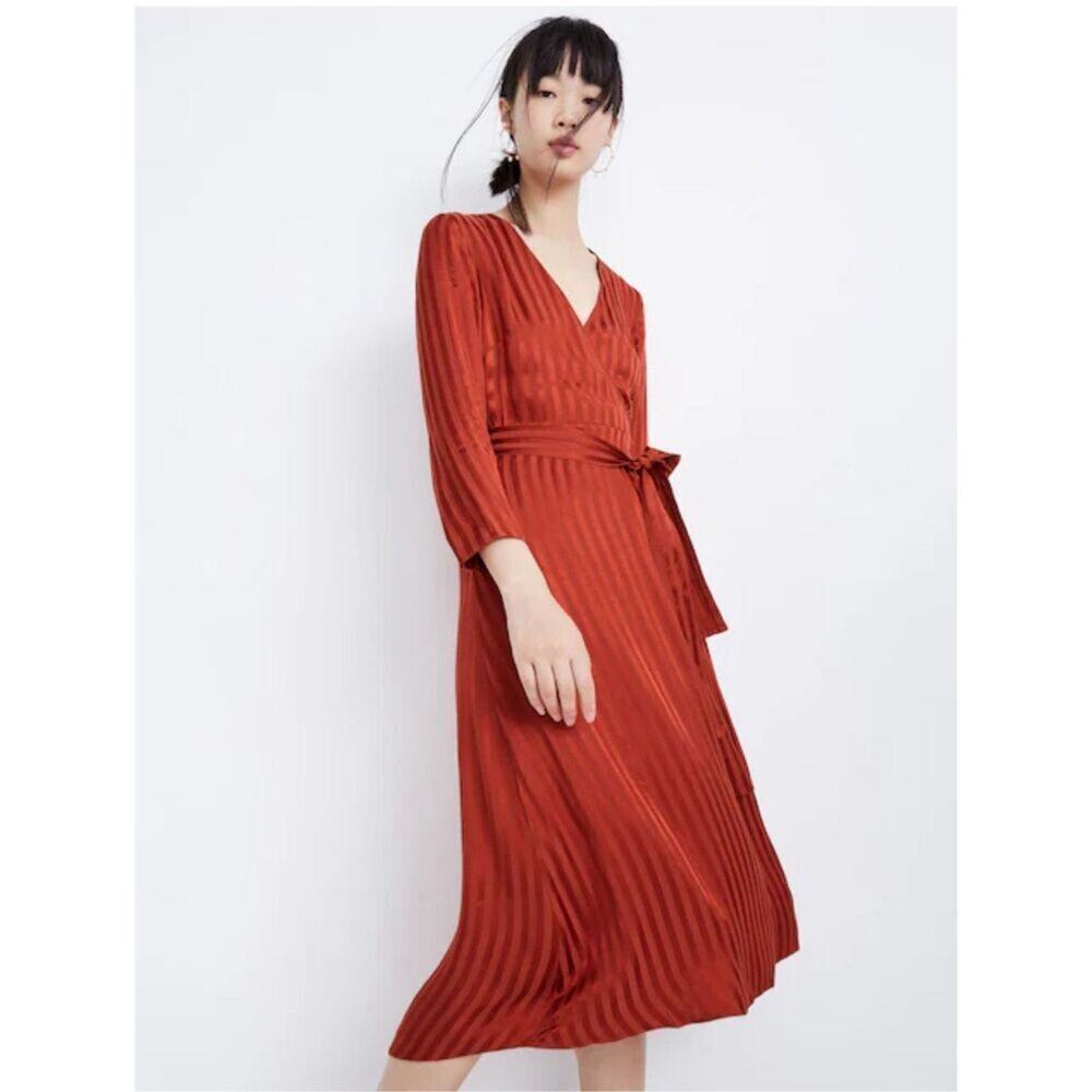 Madewell Womens Rust Satin Robe‎ Wrap Dress Size XS